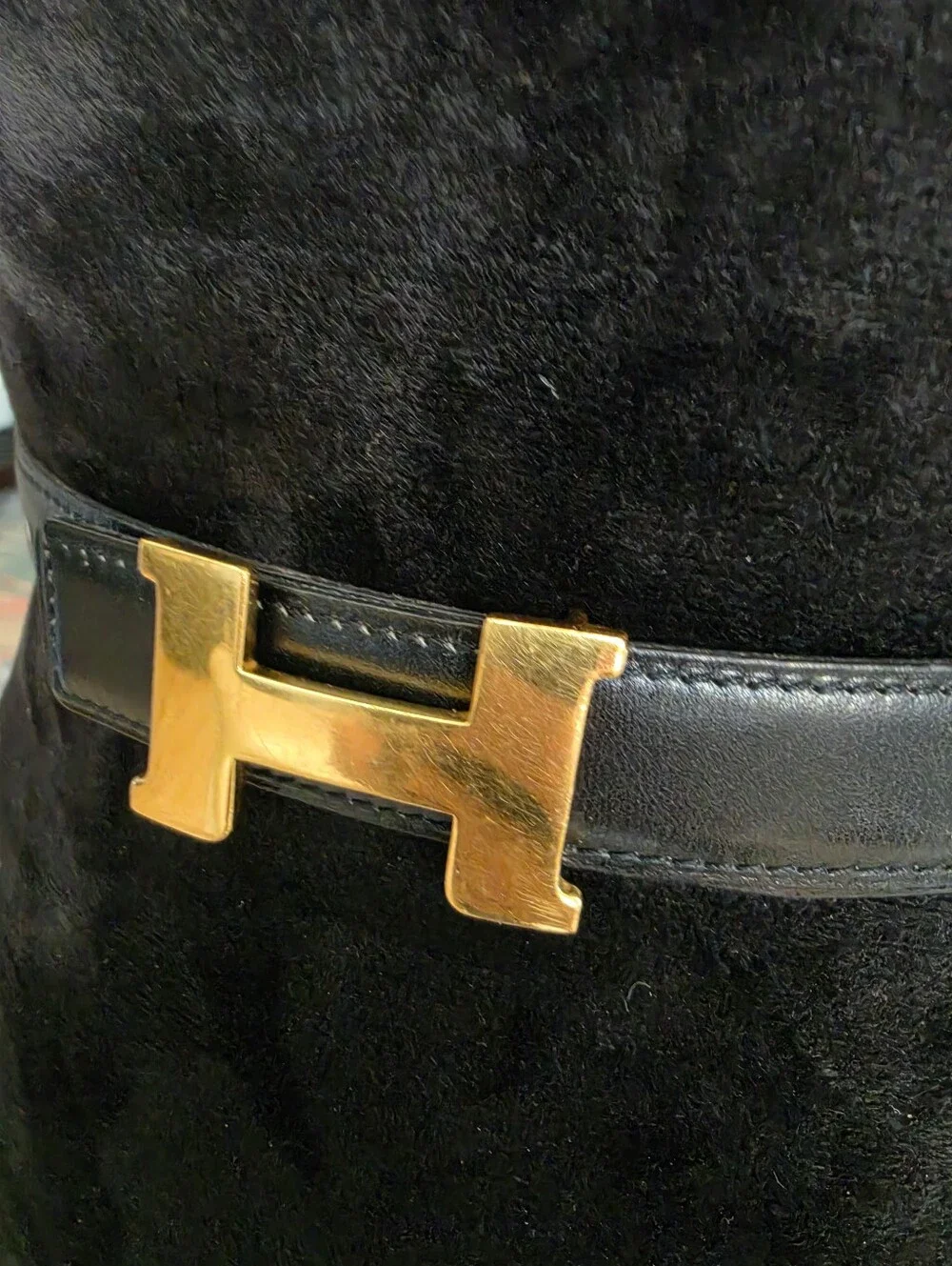 Authentic Hermes Black Leather Belt with Gold H Buckleic
